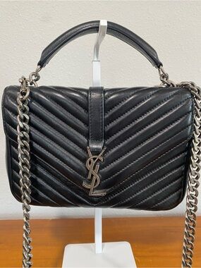 Black Chevron Quilted Leather Shoulder Bag with Chain